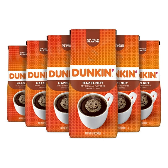 (6 pack) Dunkin' Hazelnut Flavored Ground Coffee, 12 oz