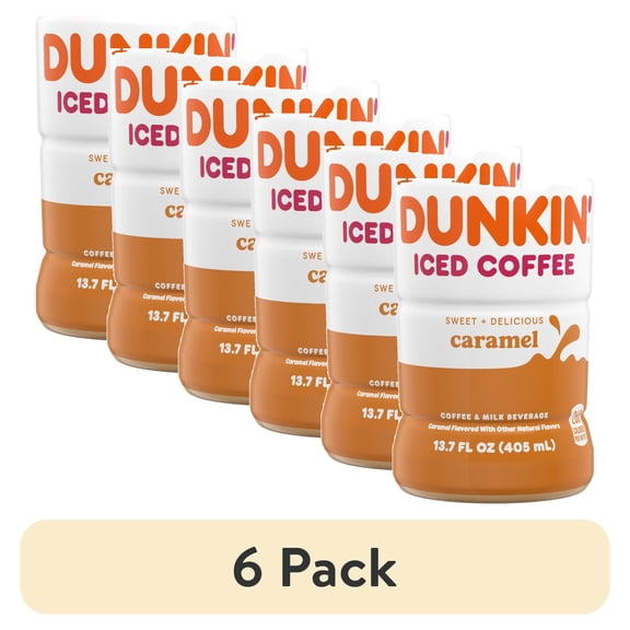 (6 pack) Dunkin' Caramel Iced Coffee, 13.7 fl oz Bottle