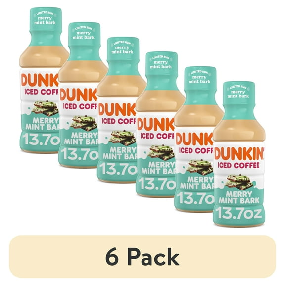 (6 pack) Dunkin' Merry Mint Bark Iced Coffee Single Bottle, 13.7 fl oz