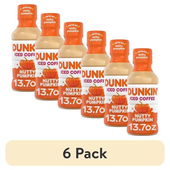 (6 pack) Dunkin' Nutty Pumpkin Iced Coffee Single Bottle, 13.7 fl oz