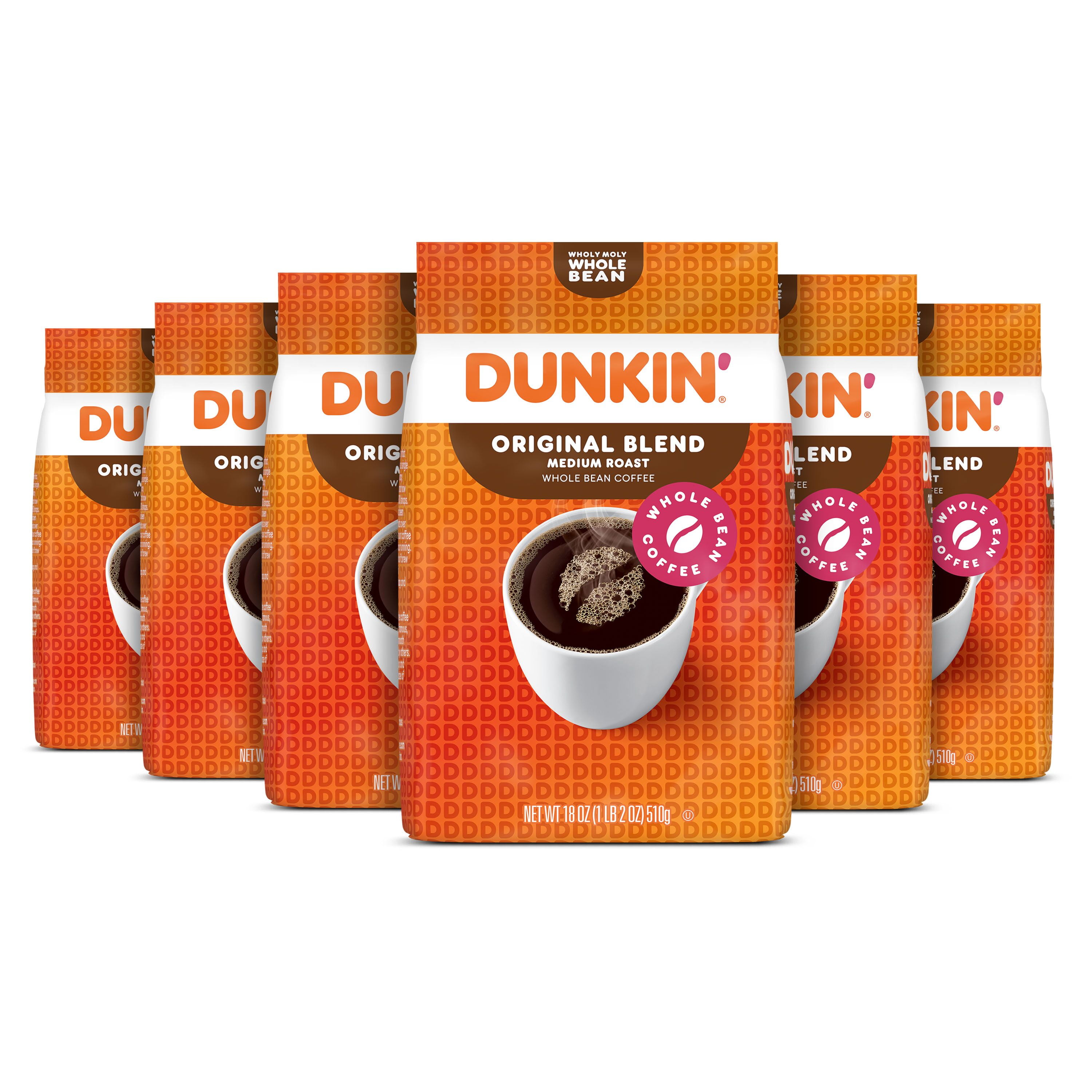 6 pack) Dunkin' Original Blend Medium Roast Whole Bean Coffee, 18
