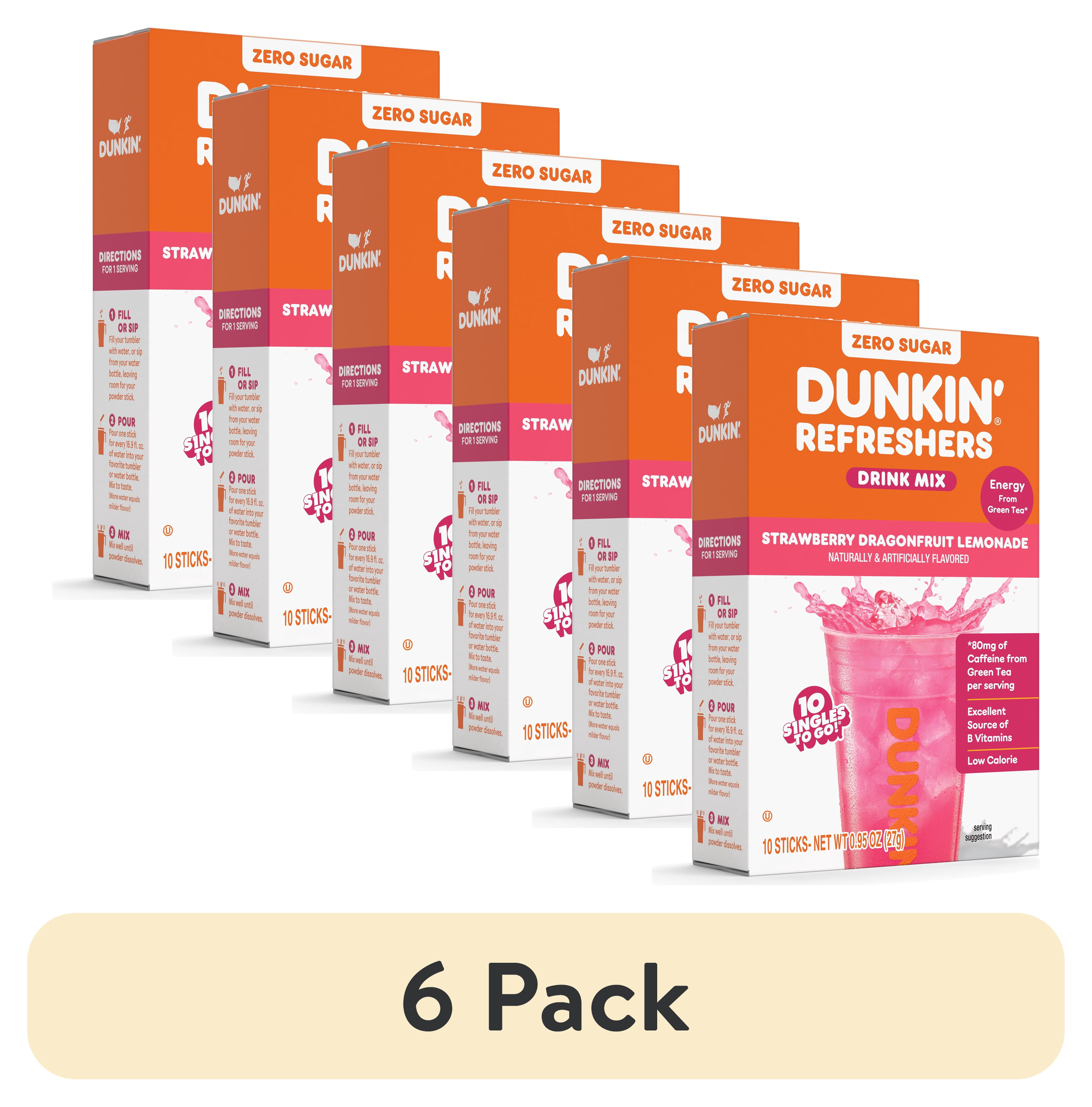 (6 pack) Dunkin' Refreshers Strawberry Dragonfruit Lemonade, Singles to Go Powdered Drink Mix, 10 Count Packets