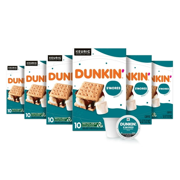 (6 pack) Dunkin Smores Artificially Flavored Coffee, Medium Roast, Keurig K-Cup Pods, 10 Count Box