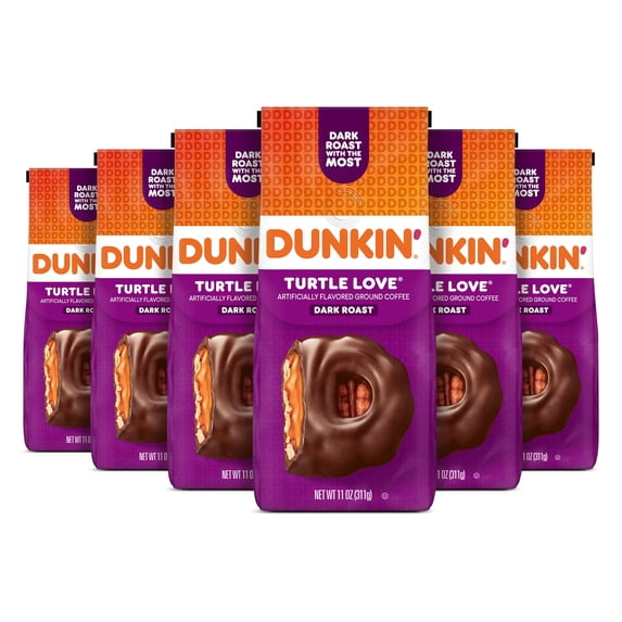 (6 pack) Dunkin’ Turtle Love Ground Coffee, 11 oz Bag