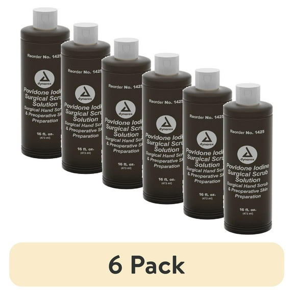 (6 pack) Dynarex Povidone Iodine Scrub Solution, First-Aid Antiseptic, 16 oz. Bottle | 1 Each