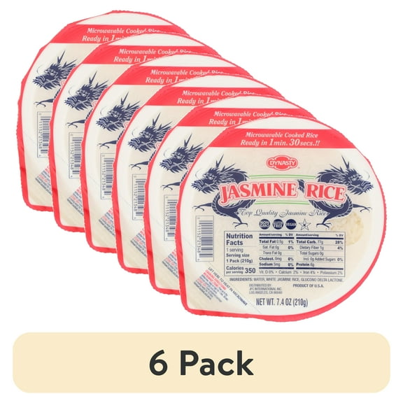 (6 pack) Dynasty Non-GMO, Gluten-Free, and Vegan, Top Quality Jasmine Rice, 7.4 Oz