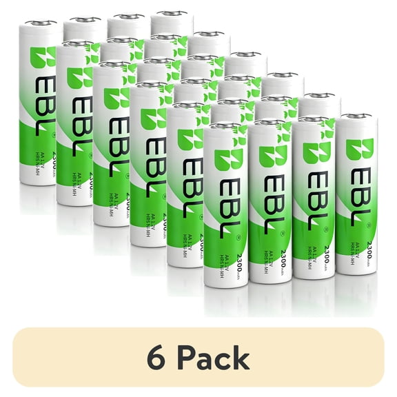 (6 pack) EBL 4 Pack Aa Rechargeable Batteries 2300mAh High Capacity AA Batteries NiMH Double A Battery 1.2V