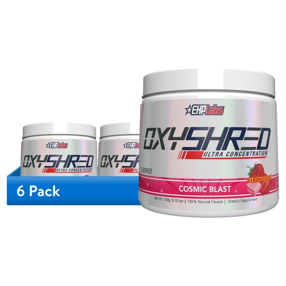 (6 pack) EHP LABS OxyShred Pre Workout Powder with L Glutamine & Acetyl L Carnitine, Energy Boost Drink - Cosmic Blast, 33 Servings