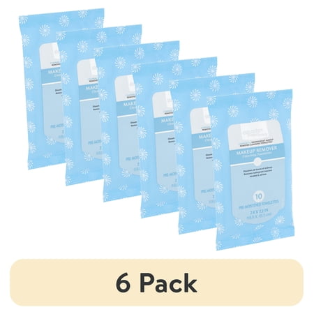 (6 pack) Equate Beauty Makeup Remover Cleansing Towelettes for Travel, 10 Wipes
