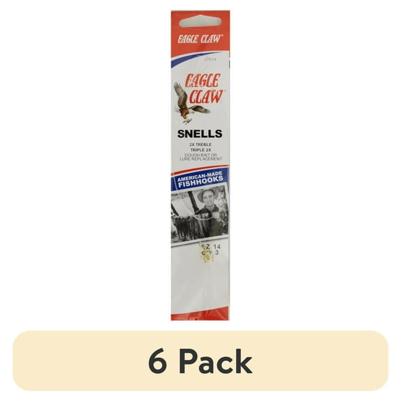(6 pack) Eagle Claw 673H-14 Treble 18" Snell Hook, Gold Color Hooks