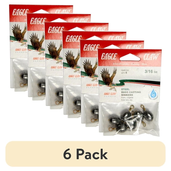 (6 pack) Eagle Claw Bass Casting Removable Split Shot, Steel