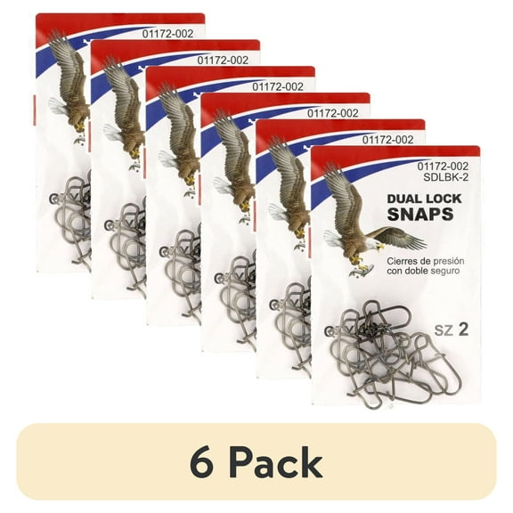 (6 pack) Eagle Claw Fishing Tackle, 01172-002 Dual Lock Snap, Black, Size 2