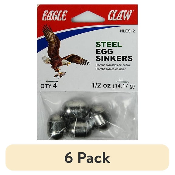 (6 pack) Eagle Claw NLES12 Steel Egg Sinker Weight, 1/2 oz.