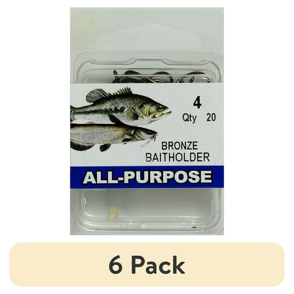 (6 pack) Eagle Claw RBHW-4 Baitholder Hook, Bronze, Size 4, 20 Pack