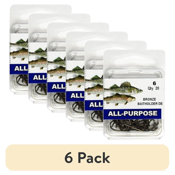 (6 pack) Eagle Claw RDEW-4 Baitholder Hook Value Pack, Bronze, Assorted Size