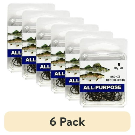 (6 pack) Eagle Claw RDEW-8 Baitholder Down Eye Hook, Bronze, Size 8, 20 Pack