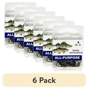 6 pack Eagle Claw RDEW-8 Baitholder Down Eye Hook, Bronze, Size 8, 20 Pack