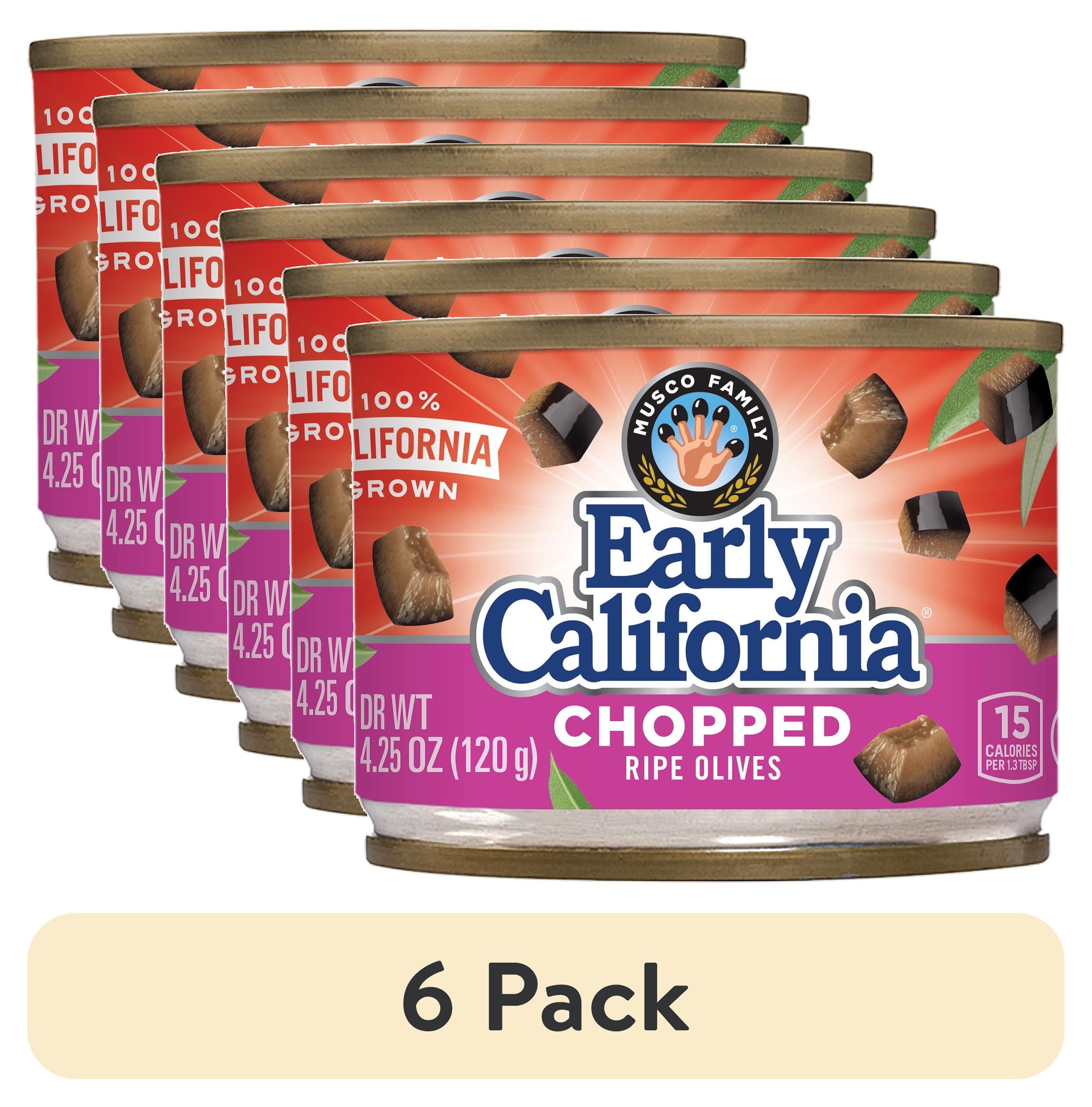 (6 pack) Early California - Chopped Black Ripe Olives 4.25 oz Can. Major Allergens Not Contained.