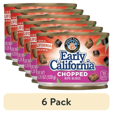 (6 pack) Early California - Chopped Black Ripe Olives 4.25 oz Can. Major Allergens Not Contained.