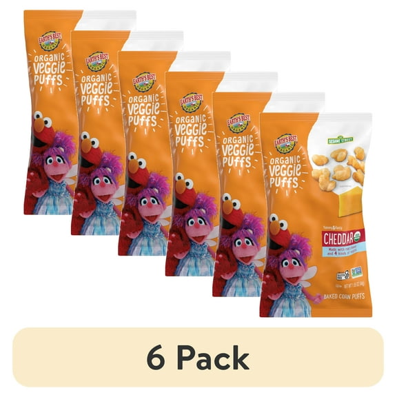 (6 pack) Earth's Best Organic Baby Toddler Snack Cheddar Veggie Puffs, 1.55 oz Bag