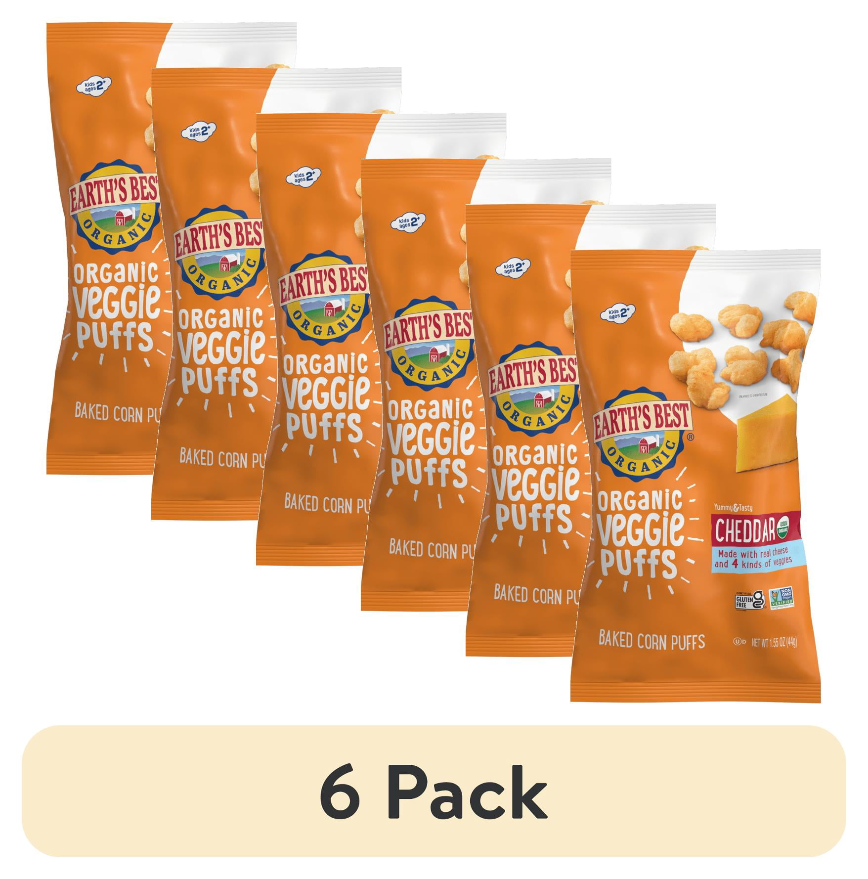 (6 pack) EARTH'S BEST Veggie Puffs Cheddar2.5 OZ