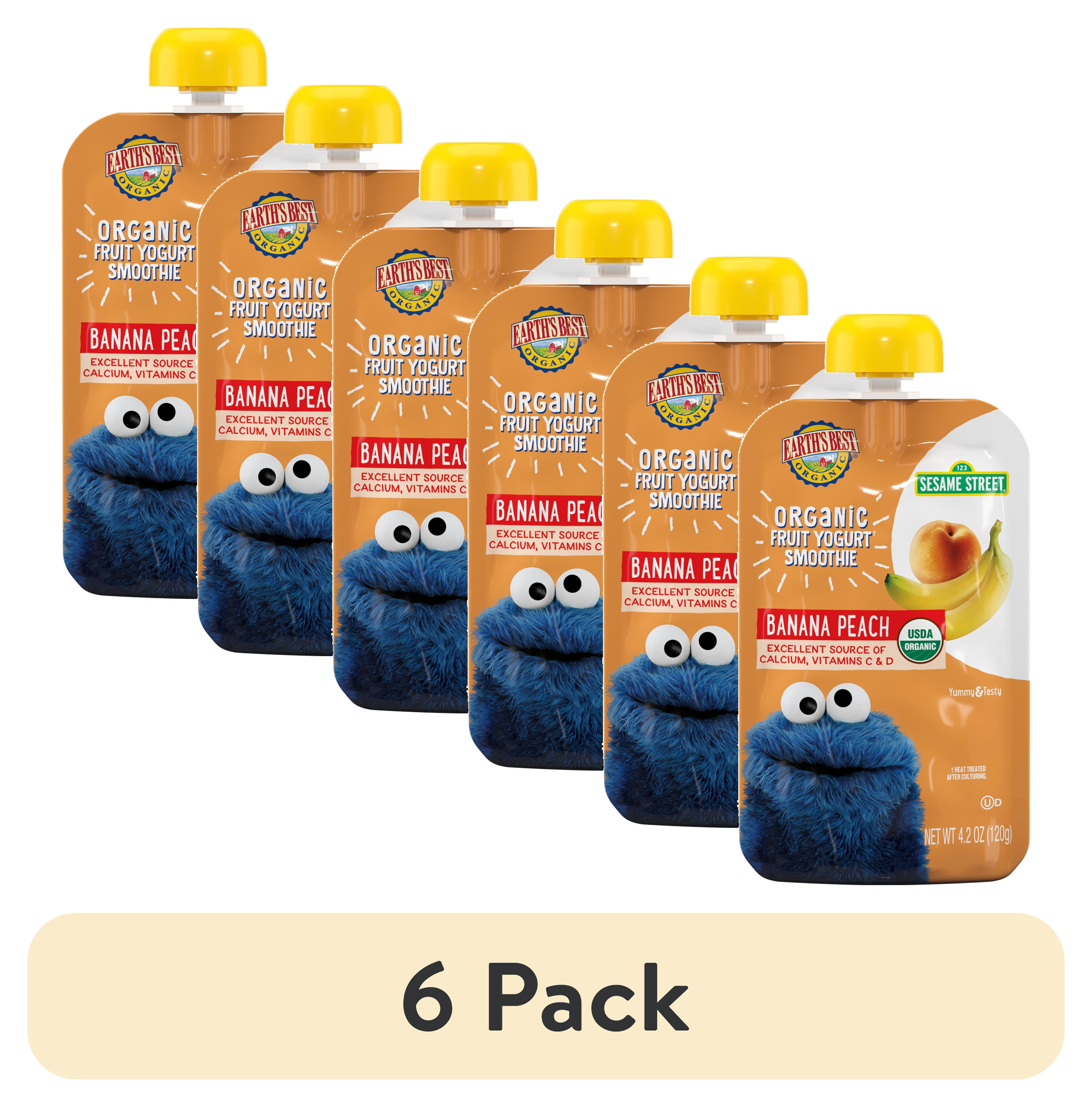 (6 pack) Earth's Best Organic Fruit Yogurt Smoothie Toddler Food, Peach Banana, 4.2 oz Pouch