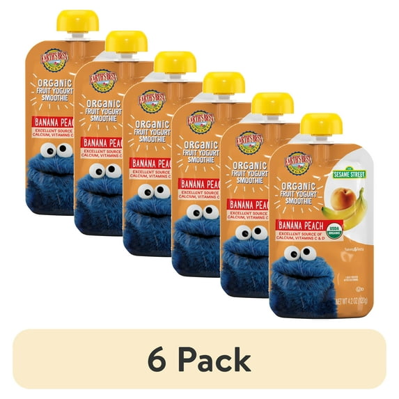 (6 pack) Earth's Best Organic Fruit Yogurt Smoothie Toddler Food, Peach Banana, 4.2 oz Pouch