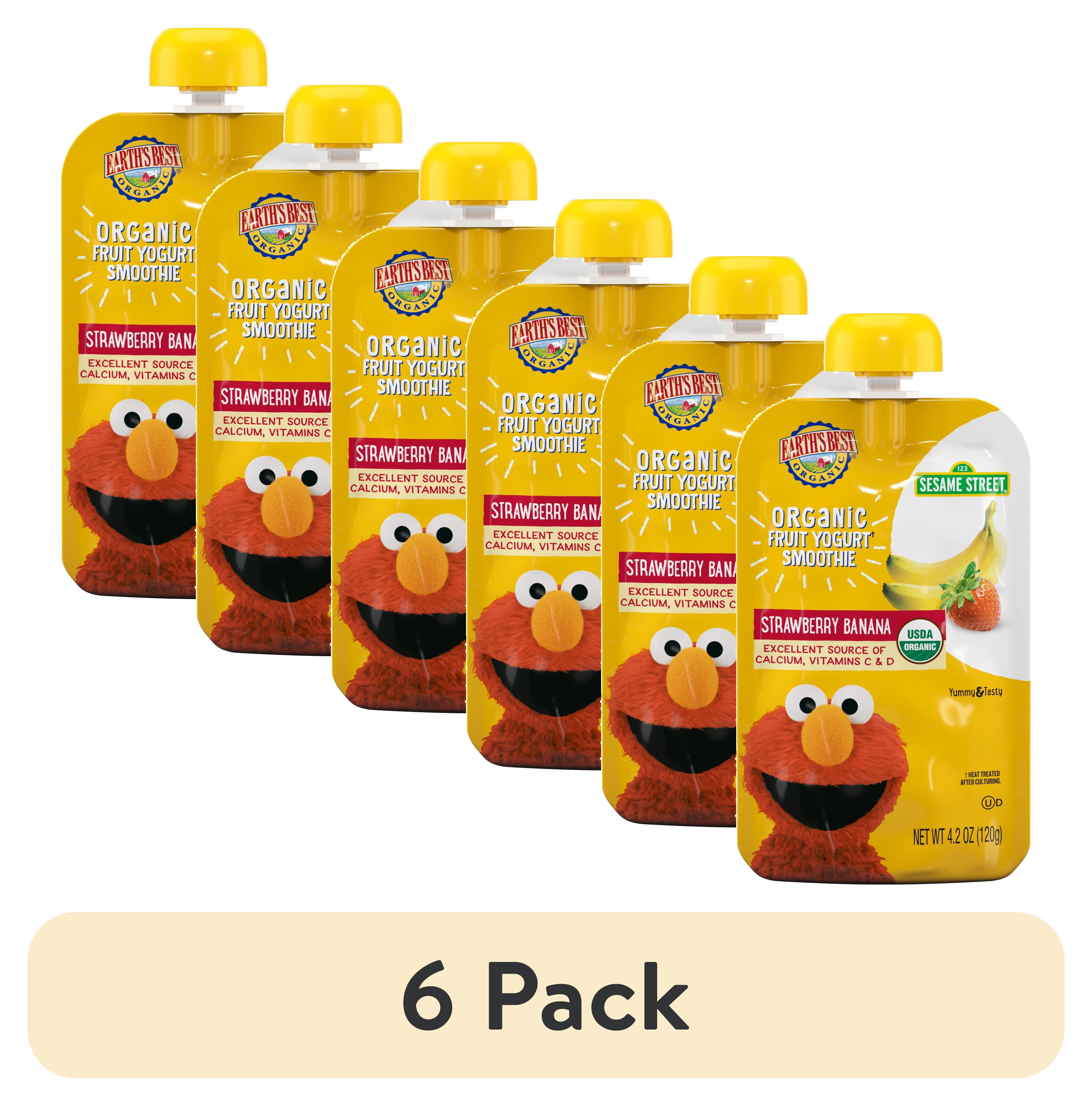 (6 pack) Earth's Best Organic Fruit Yogurt Smoothie Toddler Food, Strawberry Banana, 4.2 oz Pouch