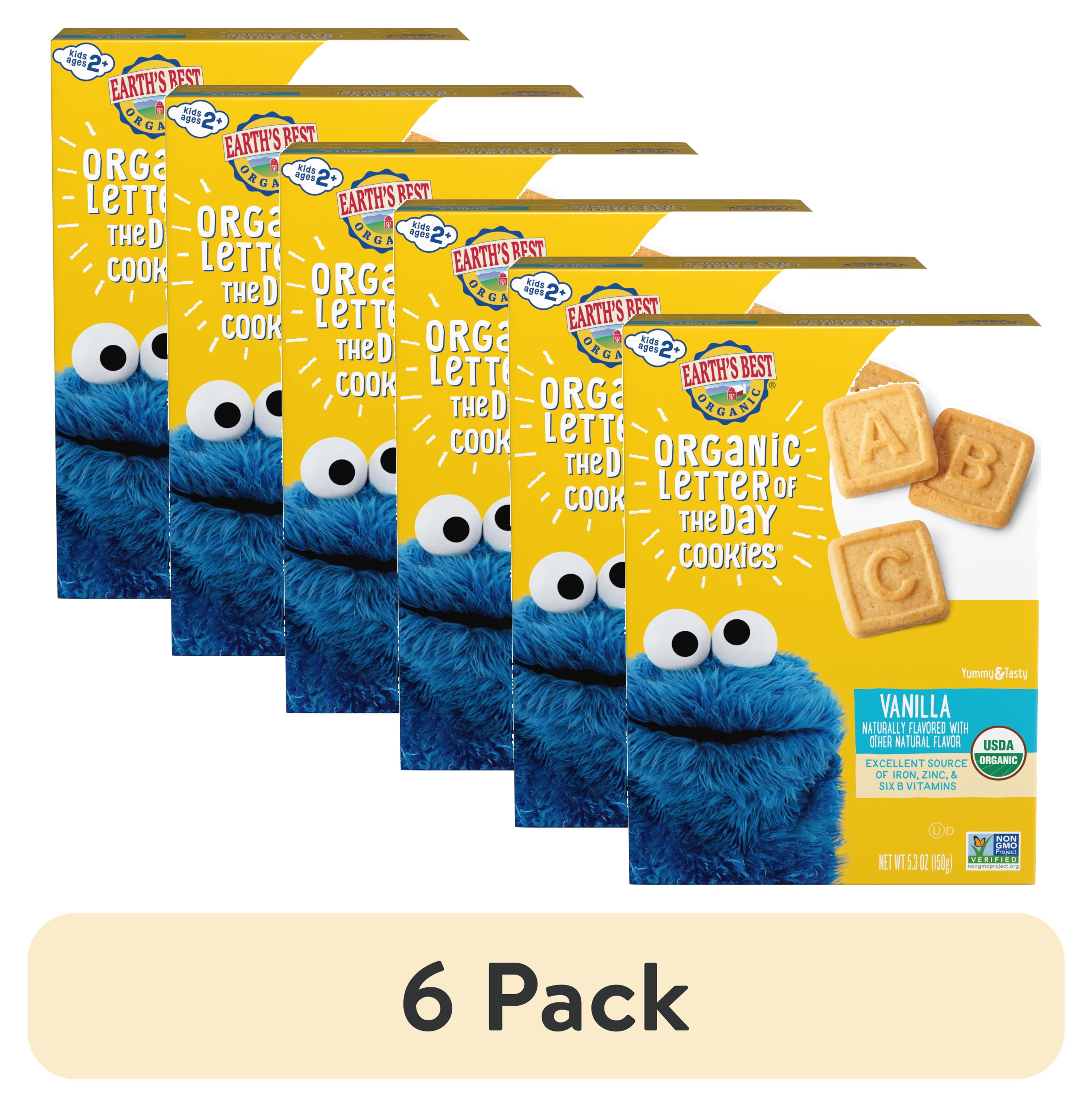 (6 pack) Earth's Best Organic Letter of the Day Toddler Snack Vanilla Cookies, 5.3 oz