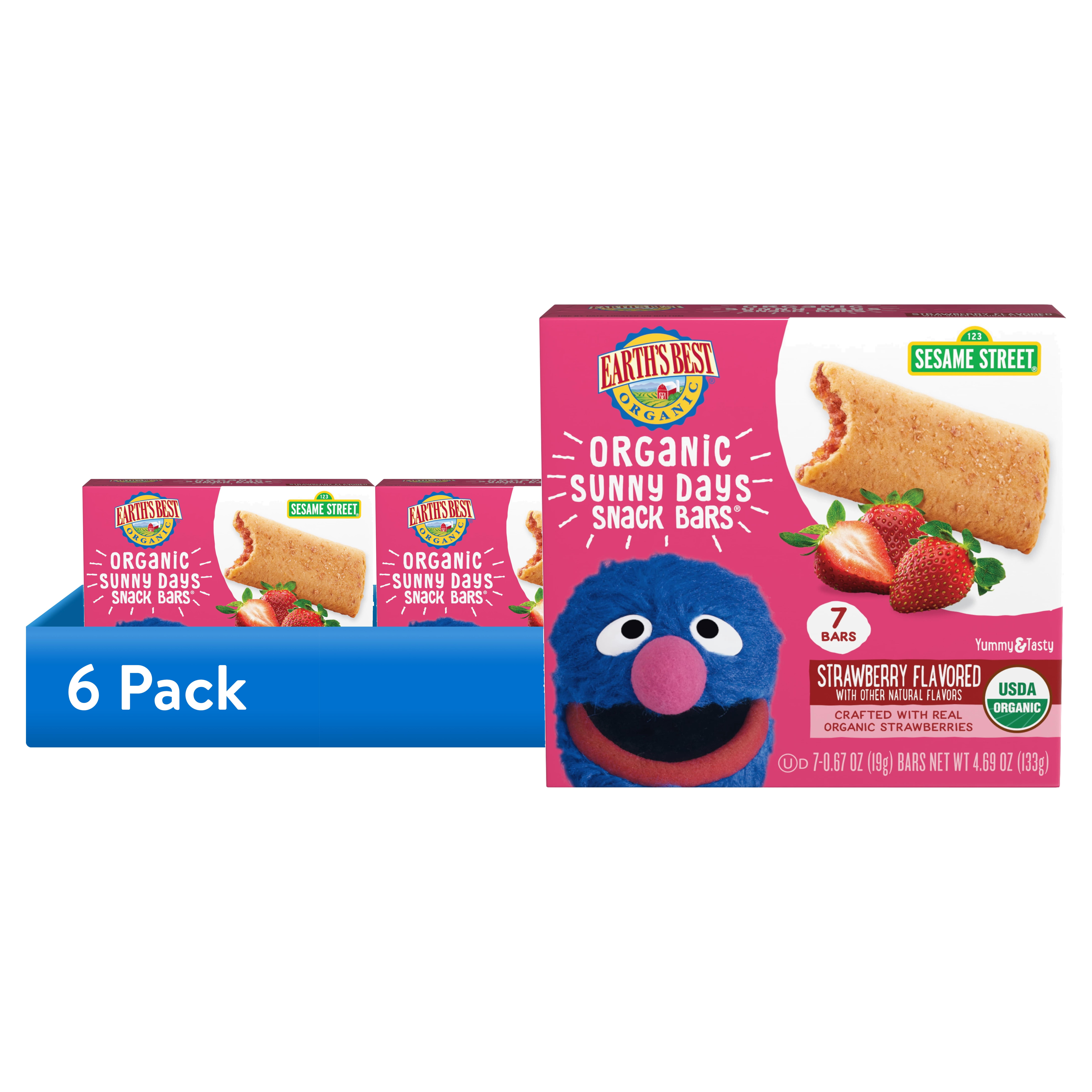 (6 pack) Earth's Best Organic Sesame Street Strawberry Sunny Days Snack Bars, 4.69 oz Box (7 Count)
