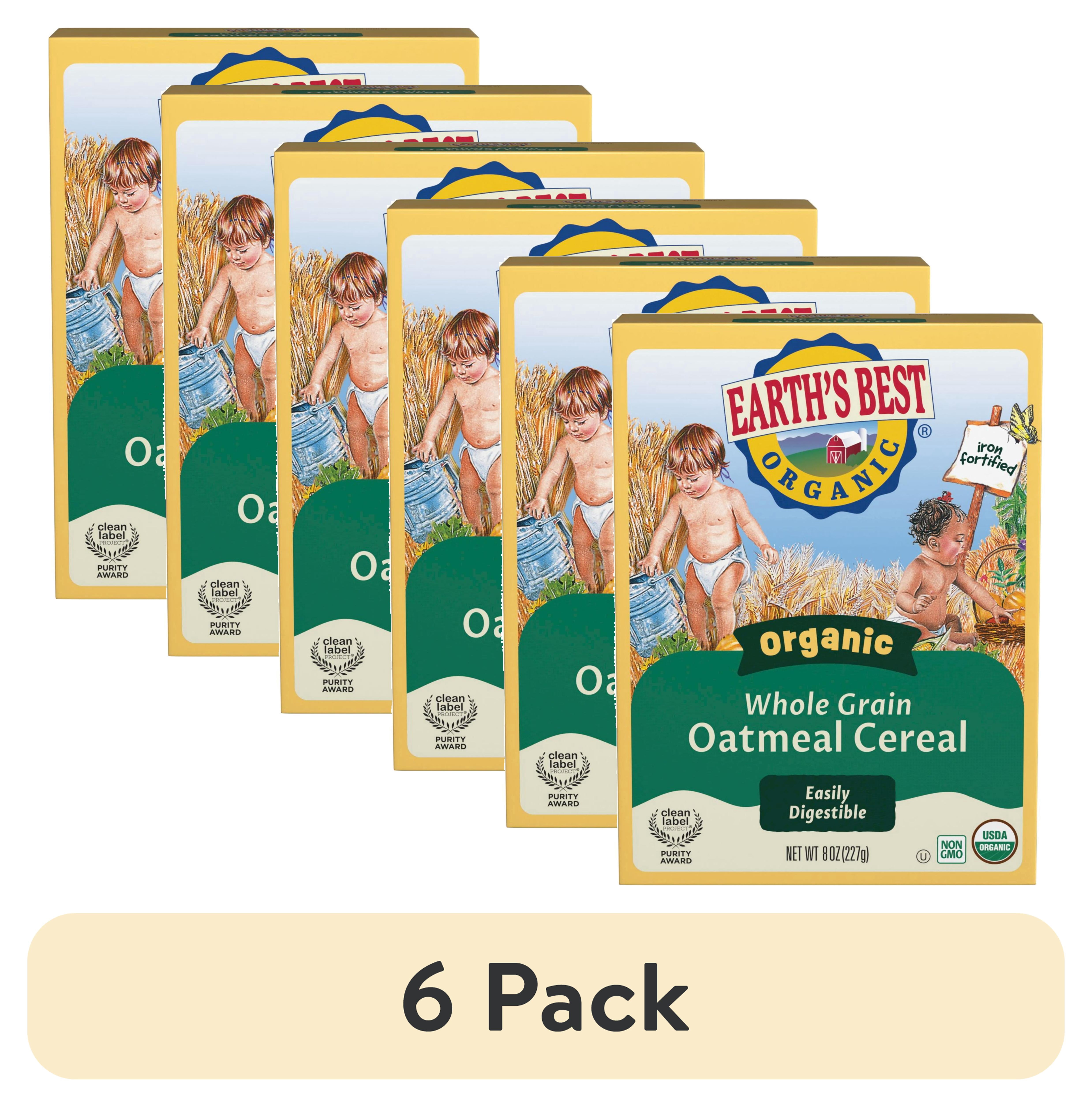 (6 pack) Earth's Best Organic Whole Grain Oatmeal Baby Infant Cereal 4+ Months, Clean Label , Non-GMO, Iron Fortified, 8 oz Box