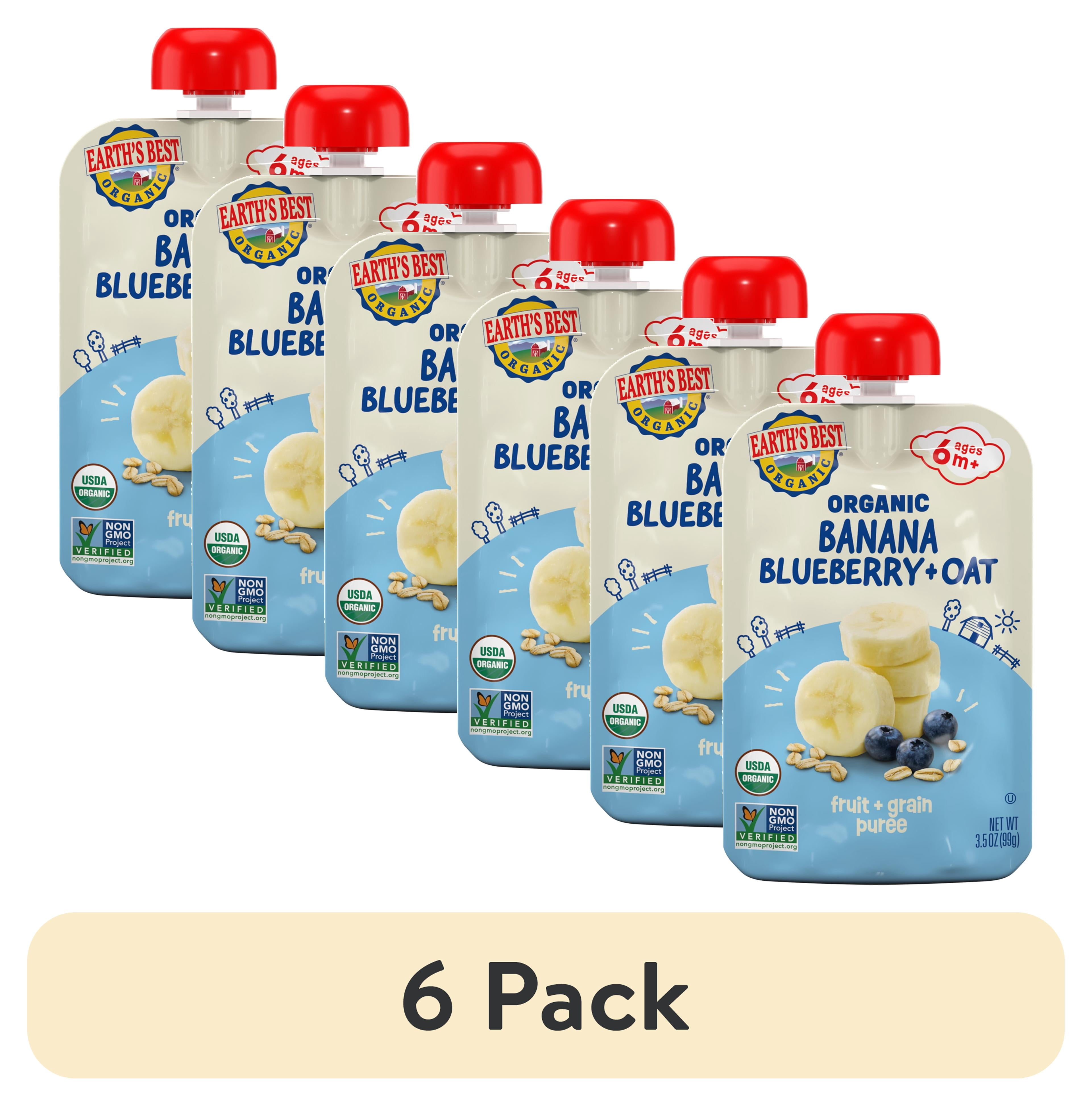 (6 pack) Earth's Best Organic Stage 2 Baby Food, Banana Blueberry Oat Fruit & Grain Puree, 3.5 oz Pouch