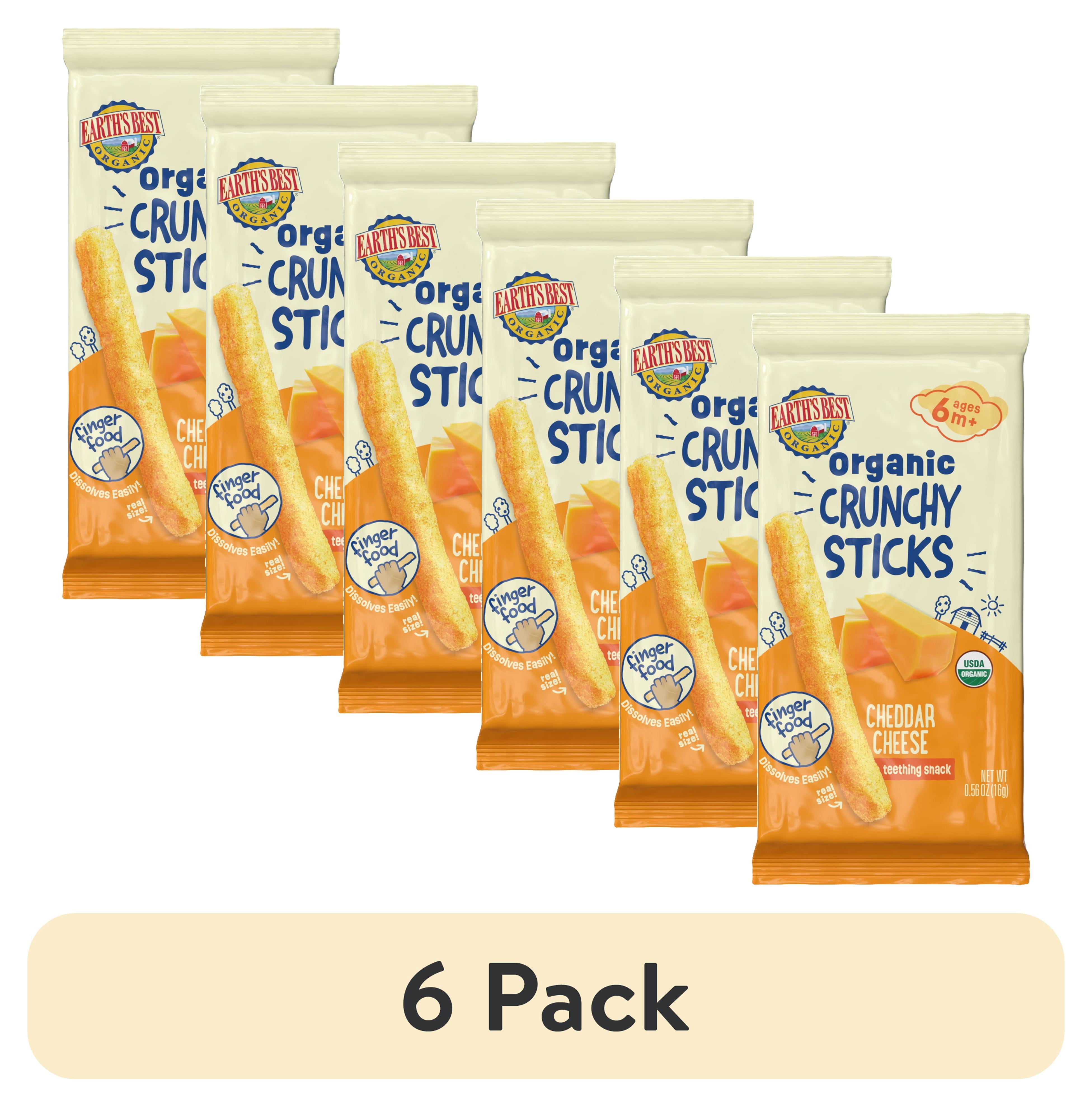 (6 pack) Earth's Best Organic Teething Crunchy Sticks Cheddar Cheese Puffed Baby Snack, 0.56 oz Bag