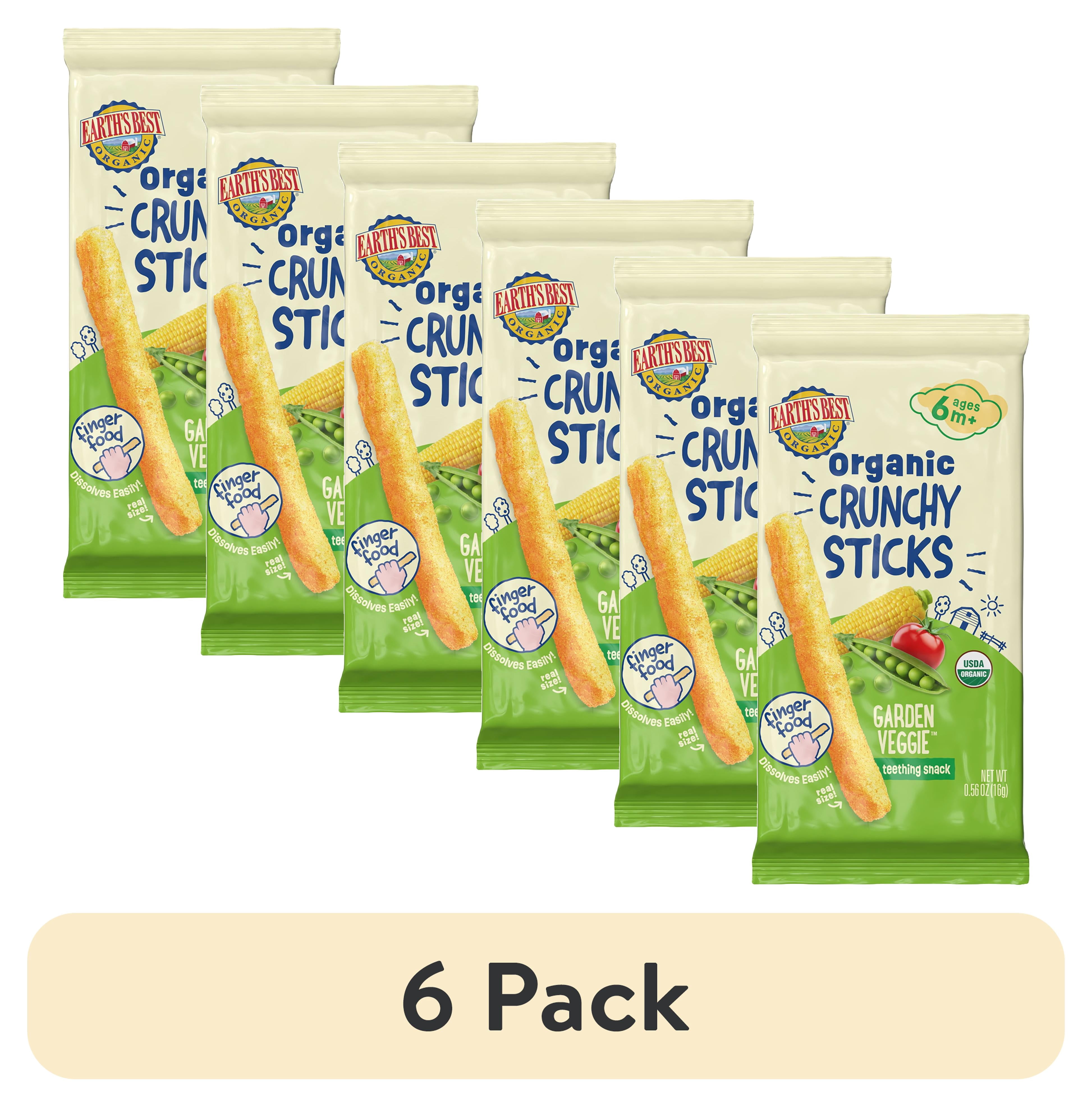 (6 pack) Earth's Best Organic Teething Crunchy Sticks Garden Veggie Puffed Baby Snack, 0.56 oz Bag