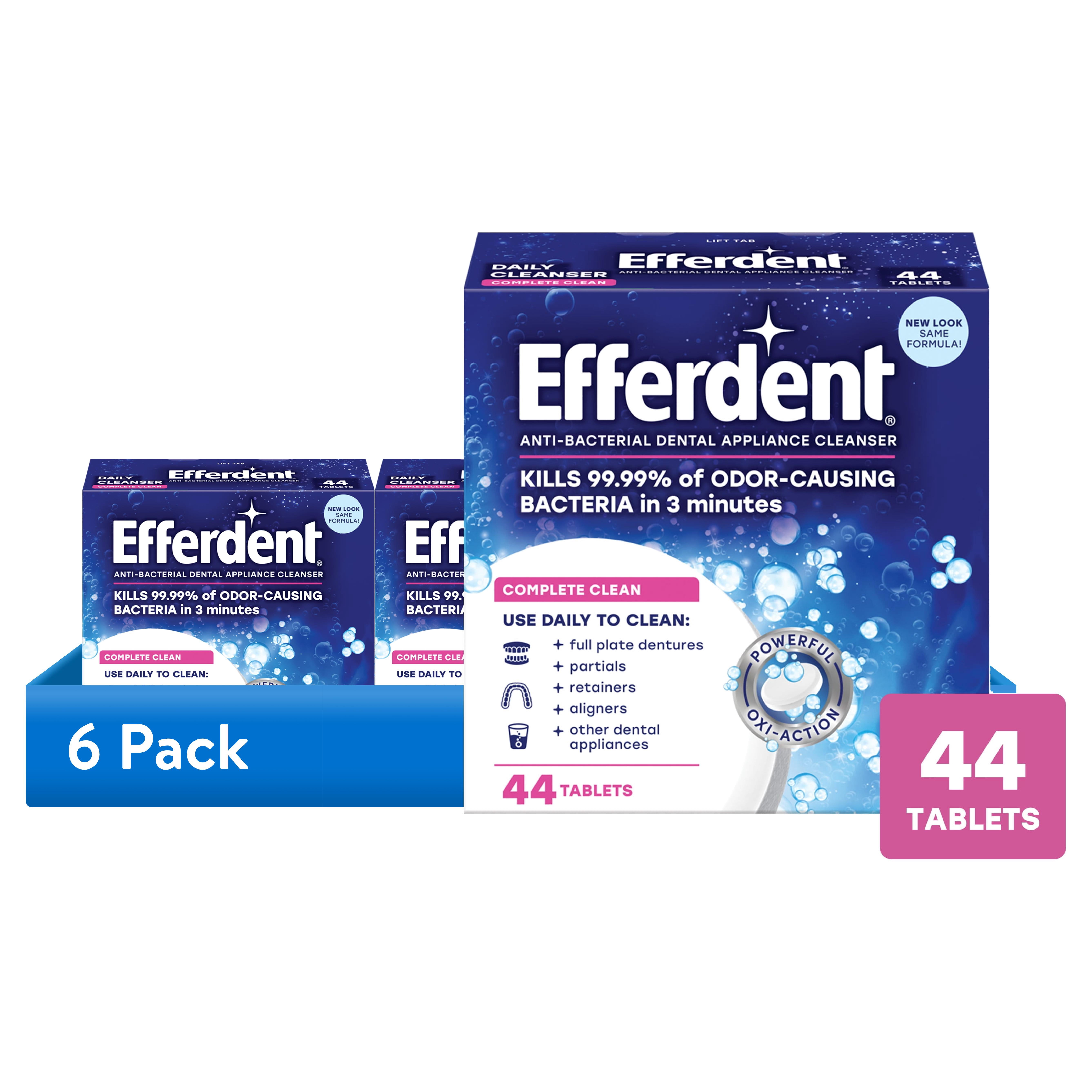 (6 pack) Efferdent Retainer & Denture Cleaner Tablets, Complete Clean , 44 Count