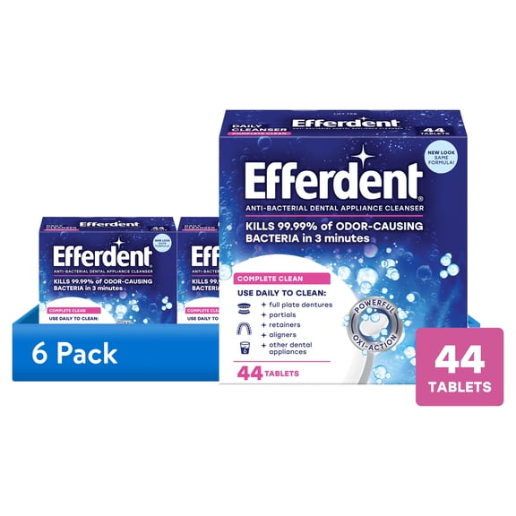 (6 pack) Efferdent Retainer & Denture Cleaner Tablets, Complete Clean , 44 Count