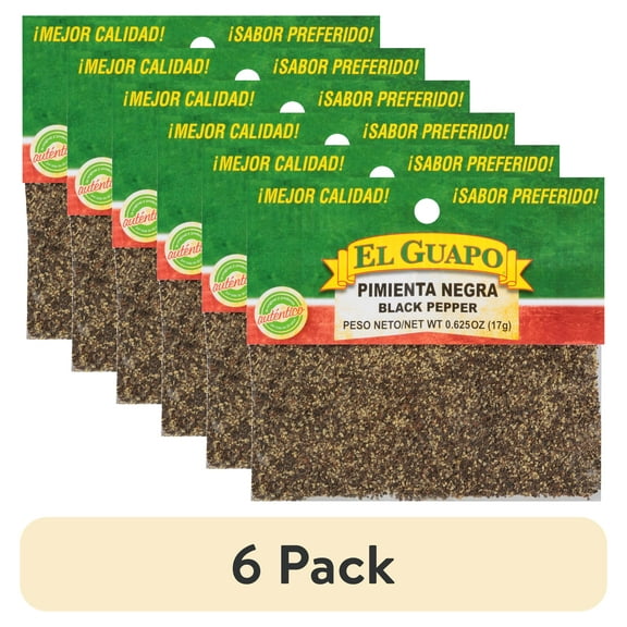 (6 pack) El Guapo Non-GMO Ground Black Pepper, 0.62 oz Bag