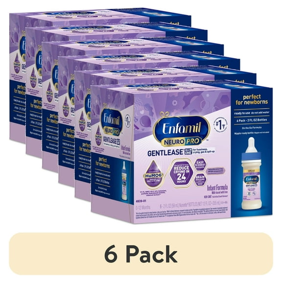 (6 pack) Enfamil NeuroPro Gentlease Ready-to-Feed Baby Formula for Easing Fussiness, Gas, Spit-up in 24hrs, 2 fl oz Bottle, 6 Count