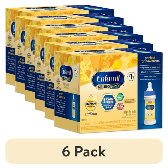 (6 pack) Enfamil NeuroPro Ready to Feed Baby Formula, Brain Building Duo DHA & MFGM, 2 fl oz, 6 Count