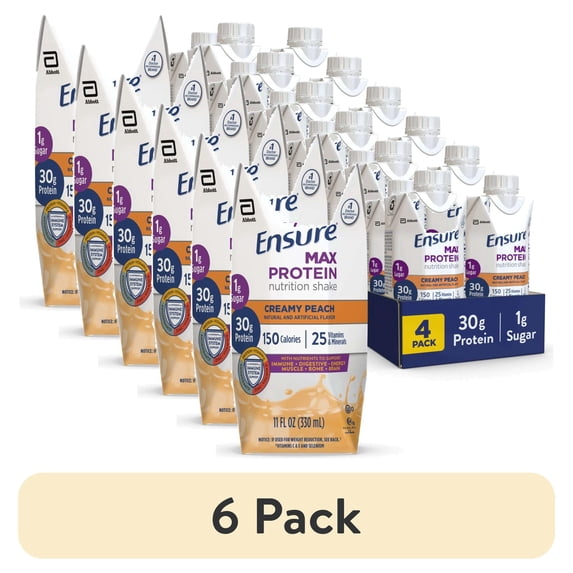 (6 pack) Ensure Max Protein Nutrition Shake, Creamy Peach, 11 fl oz, 4 Count