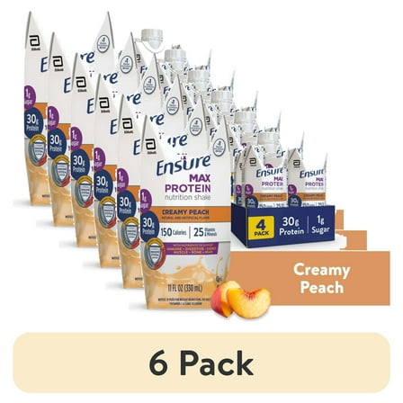 (6 pack) Ensure Max Protein Nutrition Shake, Creamy Peach, 11 fl oz, 4 Count