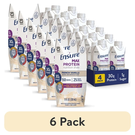(6 pack) Ensure Max Protein Shake, 30g Protein, French Vanilla, 11 fl oz, 4 Pack