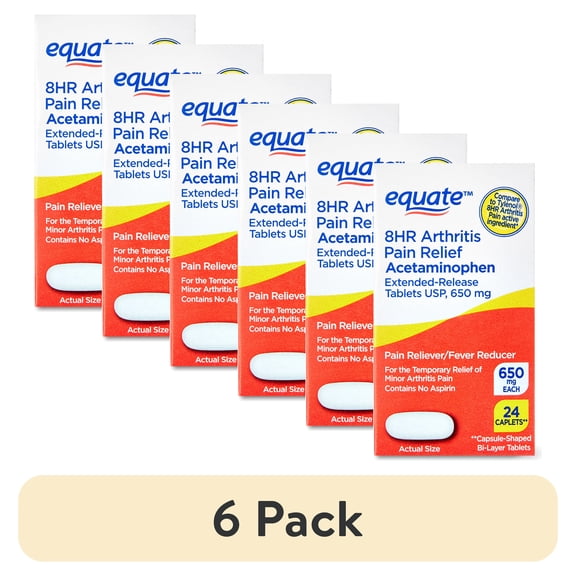 (6 pack) Equate Acetaminophen Extended Release Tablets, 650 mg, 8 Hour Arthritis Pain Relief, 24 Count