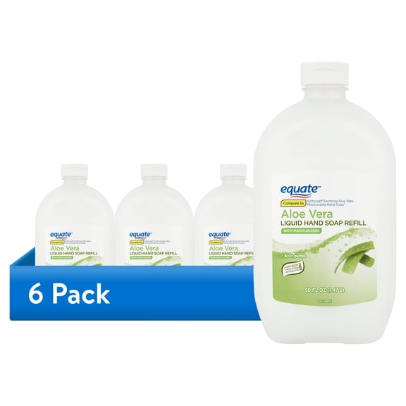 (6 pack) Equate Aloe Vera Liquid Hand Soap with Moisturizers, 50 fl oz Refill
