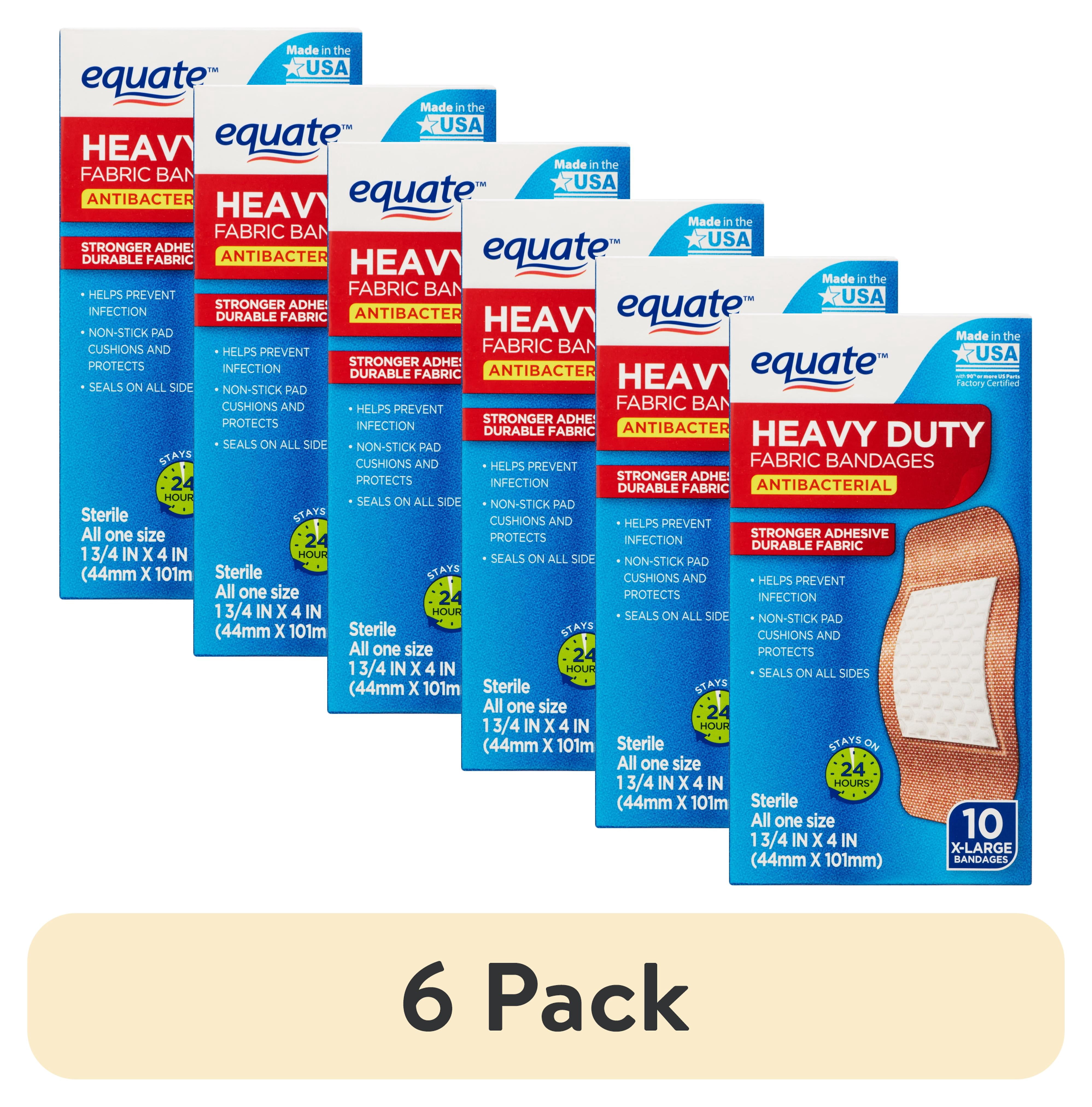 (6 pack) Equate Antibacterial Heavy Duty Fabric Bandages, X-Large, 10 Count