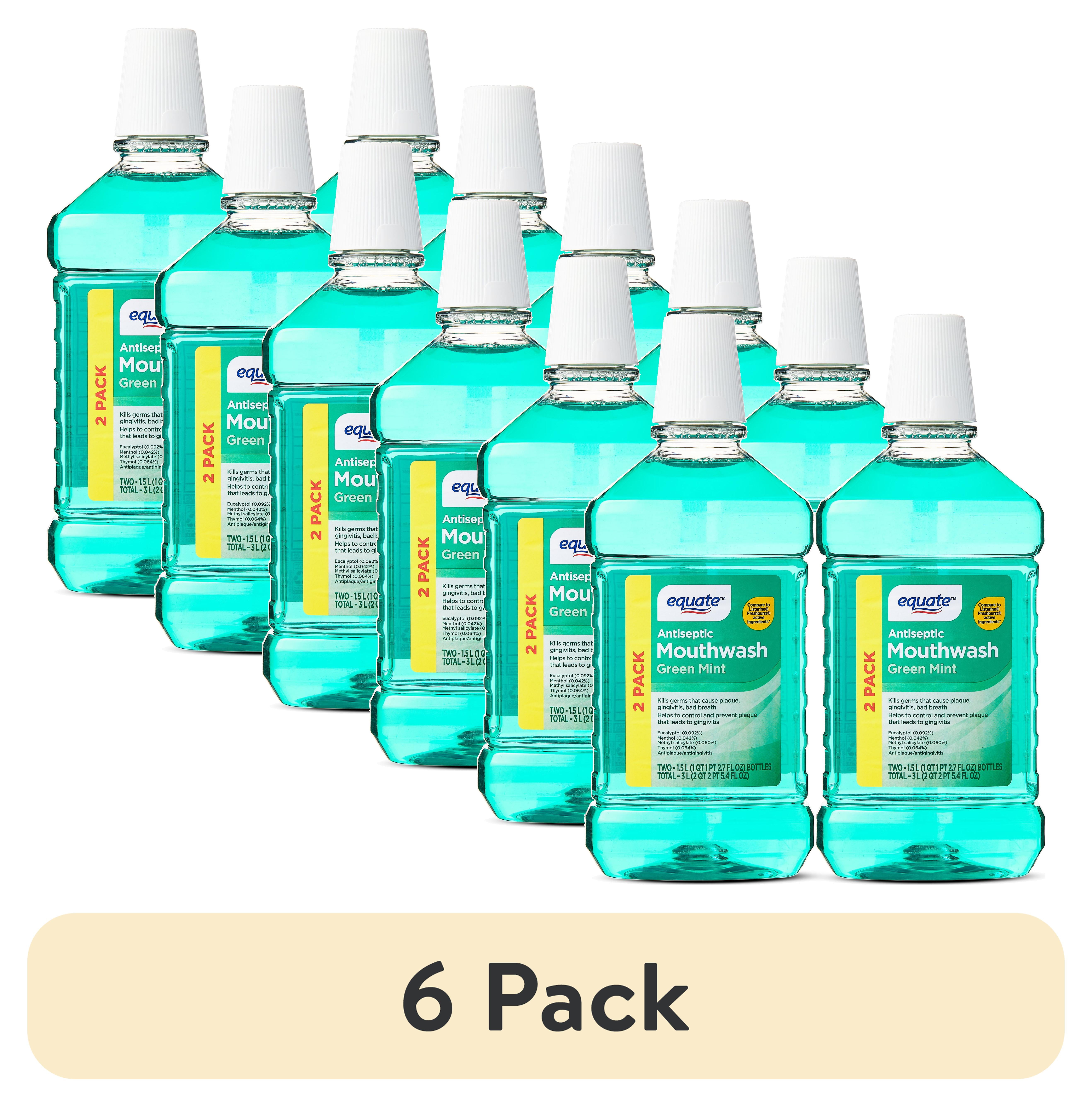 (12 pack) Equate Antiseptic Mouthwash, Green Mint, 1.5 L, 2 Count