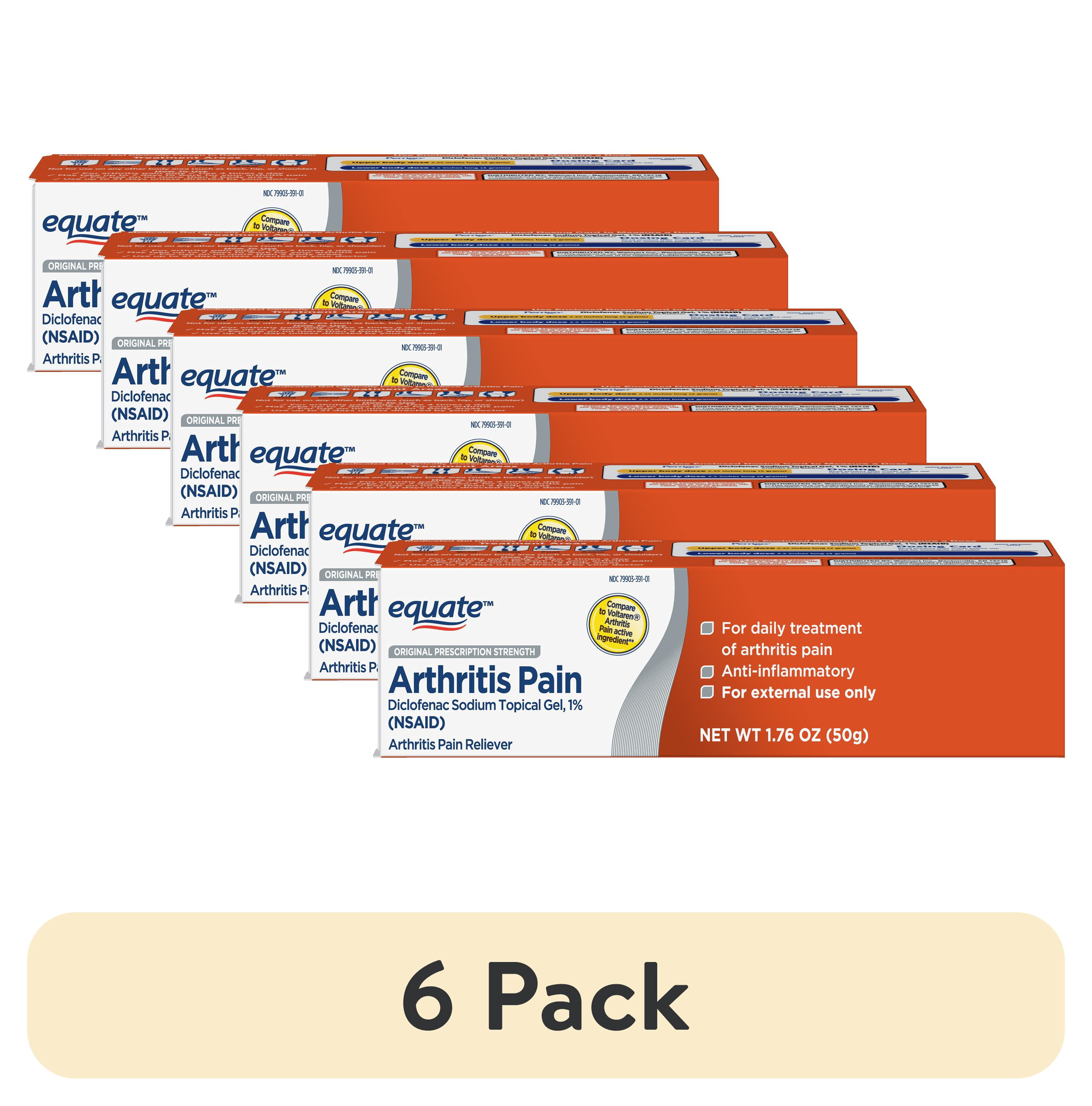 (6 pack) Equate Arthritis Pain Relieving Gel, Diclofenac Sodium Topical Gel, 1 Percent, 1.76 Oz