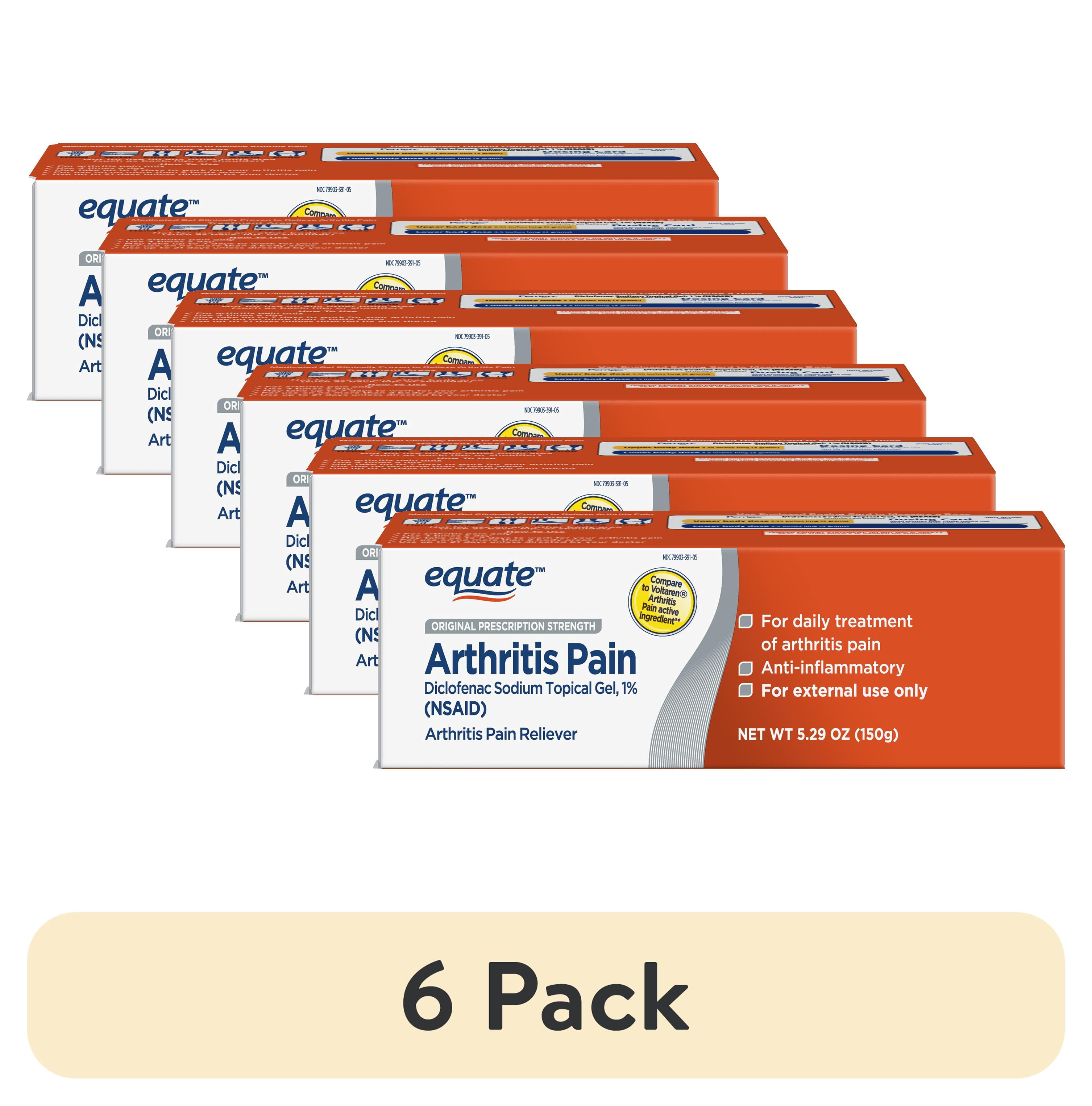 (6 pack) Equate Arthritis Pain Relieving Gel, Diclofenac Sodium Topical Gel, 1 Percent, 5.29 Oz