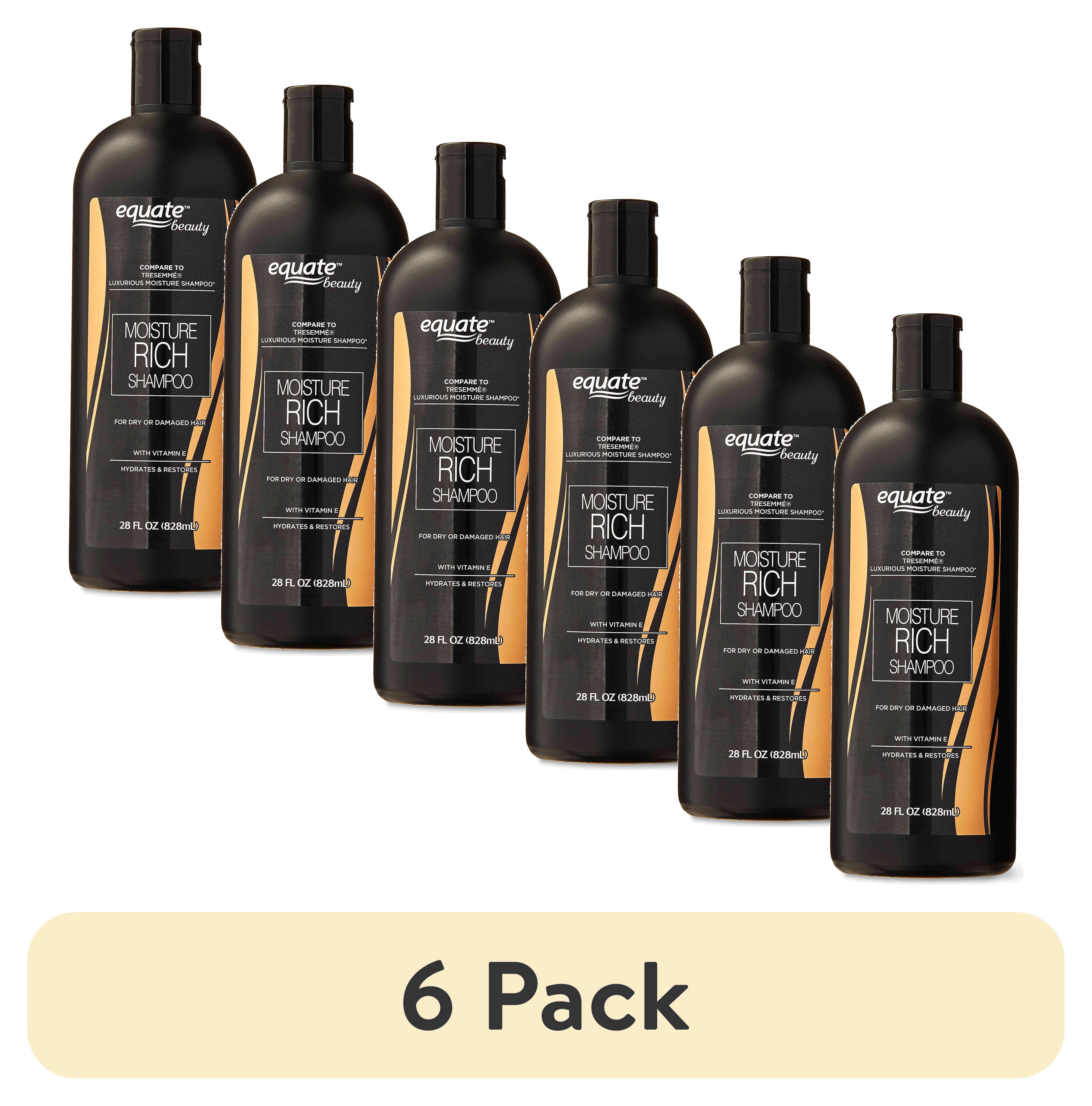 (6 pack) Equate Moisture Rich Shampoo with Vitamin E for Hair Care of Dry or Damaged Hair, 28 fl oz, Compare to Tresemme® Luxurious Moisture Shampoo