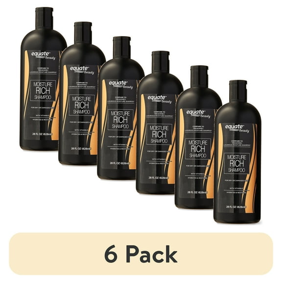 (6 pack) Equate Moisture Rich Shampoo with Vitamin E for Hair Care of Dry or Damaged Hair, 28 fl oz, Compare to Tresemme® Luxurious Moisture Shampoo